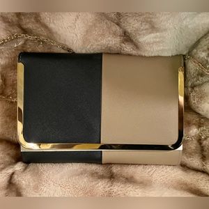 Urban expressions navy/dark beige color block clutch with gold hardware